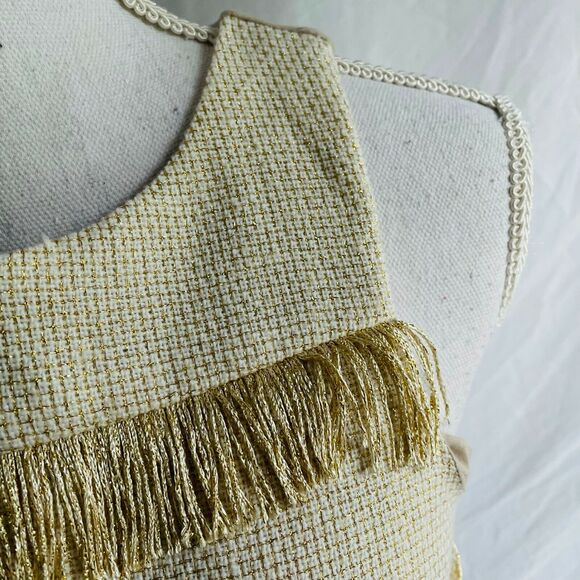 Sunday in Brooklyn Gold Fringe Crop Top Sleeveless Relaxed Fit Tweed Wool Size S - Picture 6 of 9